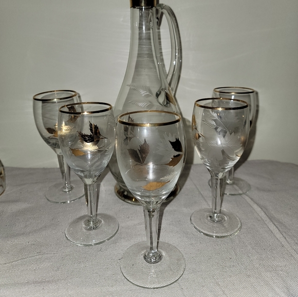 Dining Vintage Romanian Crystal Decanter Glasses Setetched Crystal